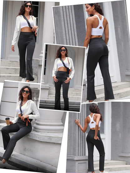 Womens Bootcut Yoga Pants with Pockets Flare Workout Legging High Waist Lightweight Bottoms Activewear Navy Blue 2XL